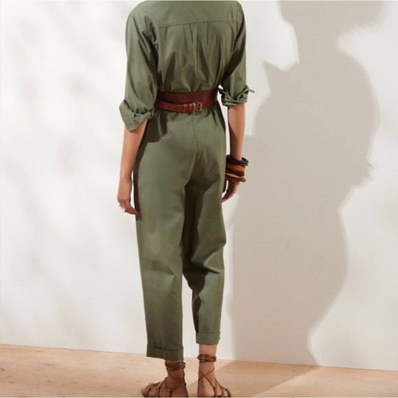 Banana Republic army green flight jacket jumpsuit Organic cotton Size 6 Tall - Picture 2 of 13